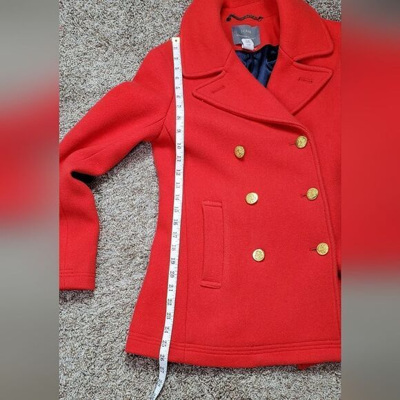 J. Crew Poppy Red Wool Stadium Cloth Nello Gori Double Breasted Pea Coat - Picture 3 of 7